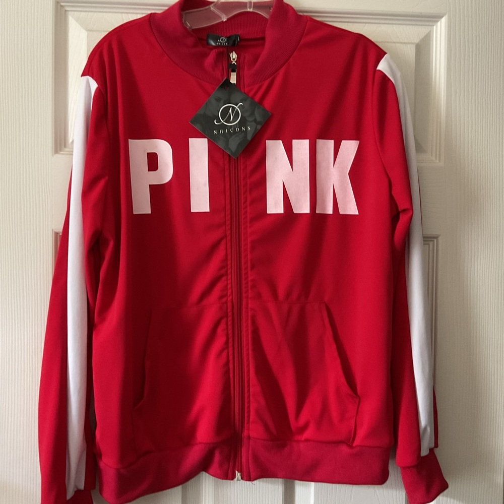 PINK Victoria's Secret Red and White Zip-Up Jacket